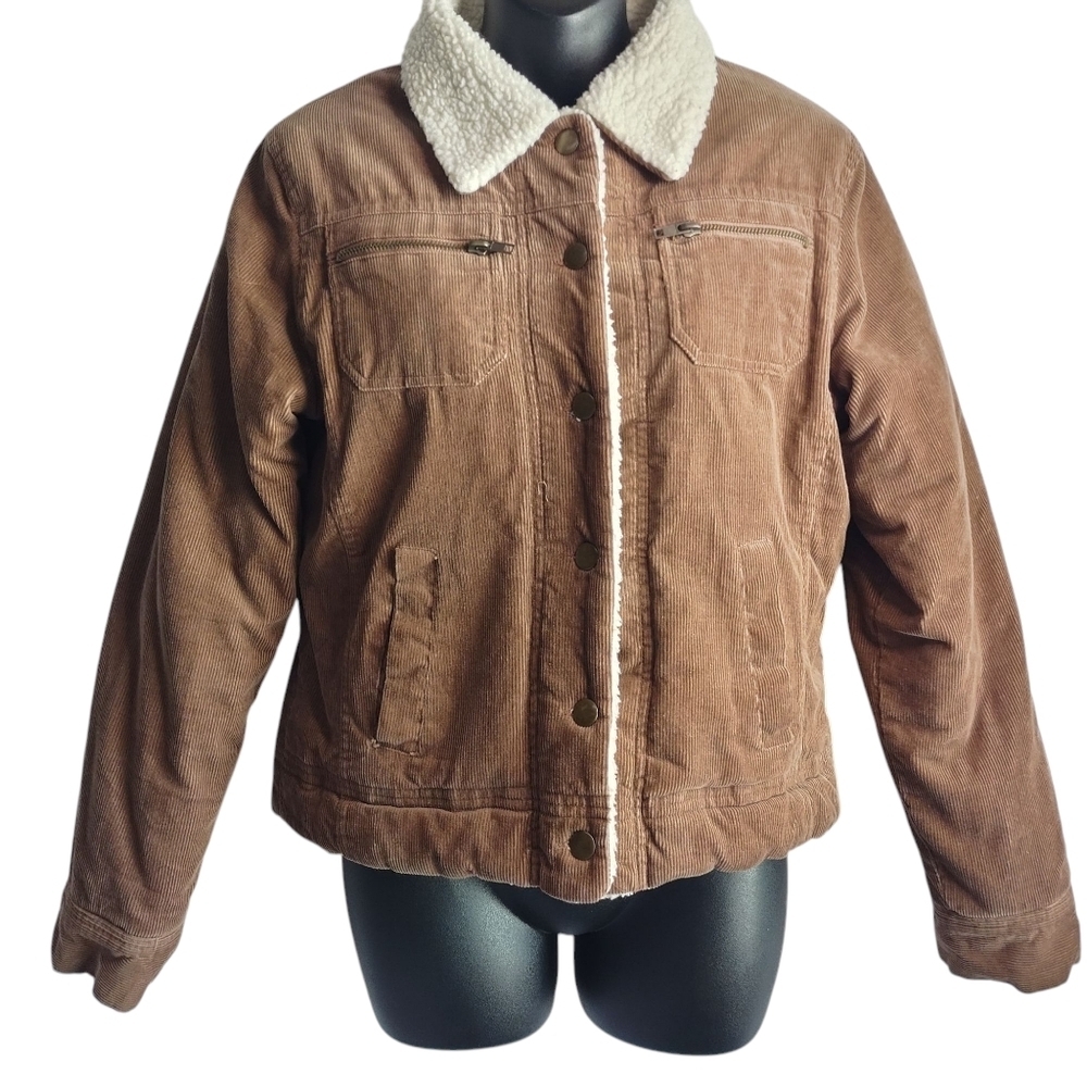 Jennifer.j Women's Corduroy Faux Suede Trimmed Quilted Button Jacket Size M - Picture 2 of 9